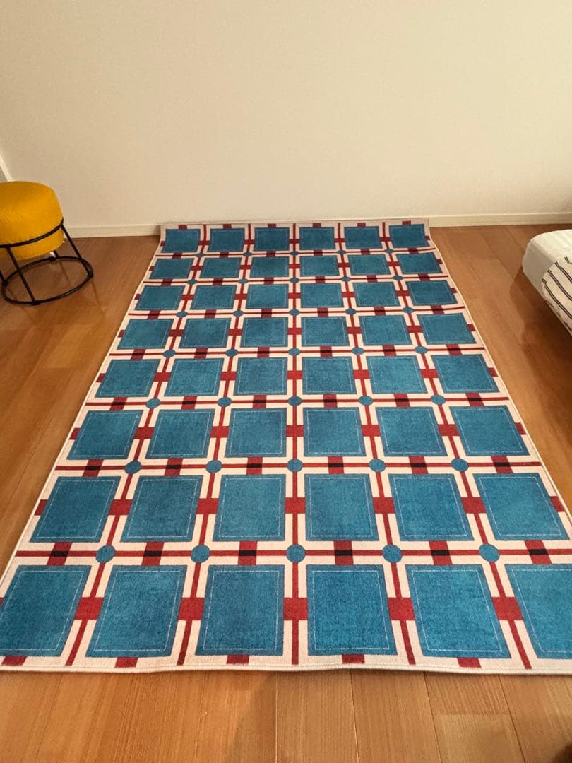 kocolレトロパターンブロックチェックラグカーペット