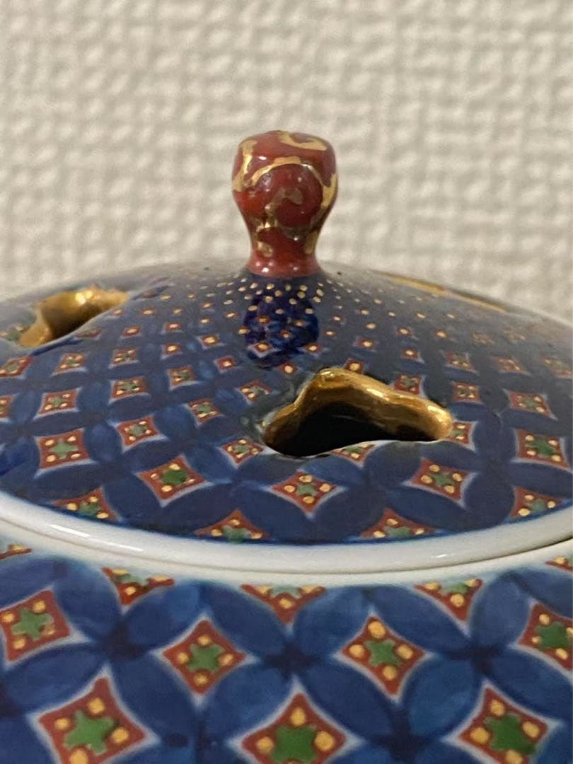 香炉 村上玄輝作 在銘 染錦七宝地文 香道具 陶芸 骨董