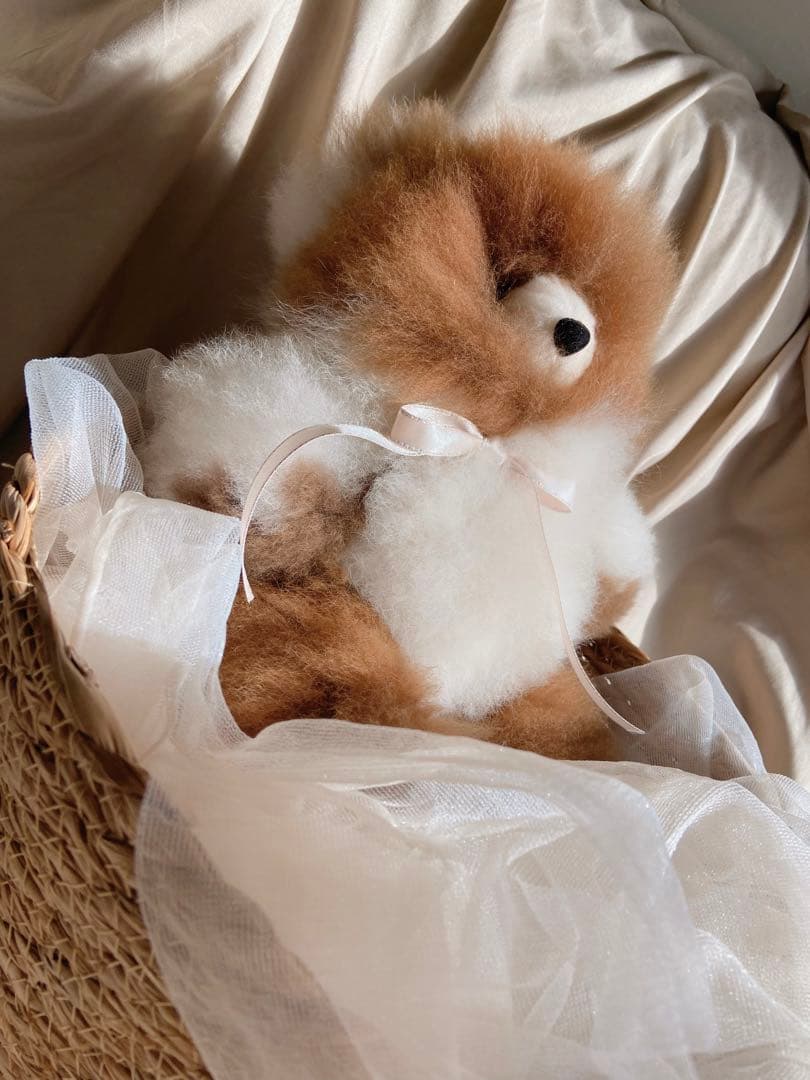 ふわふわアルパカテディベア (ペルー直輸入) ミックスカラー ブラウン×ホワイト