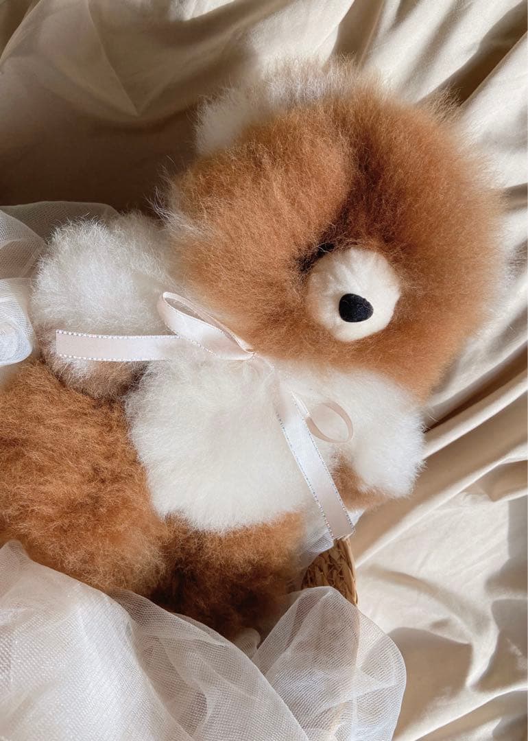 ふわふわアルパカテディベア (ペルー直輸入) ミックスカラー ブラウン×ホワイト