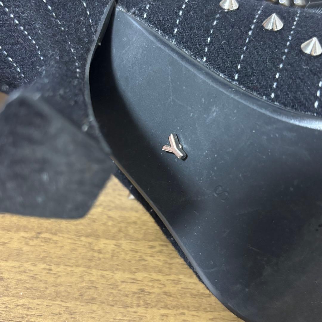 YELLO イエロ リボン ミュール サンダル ハイヒール スタッズ ブラック