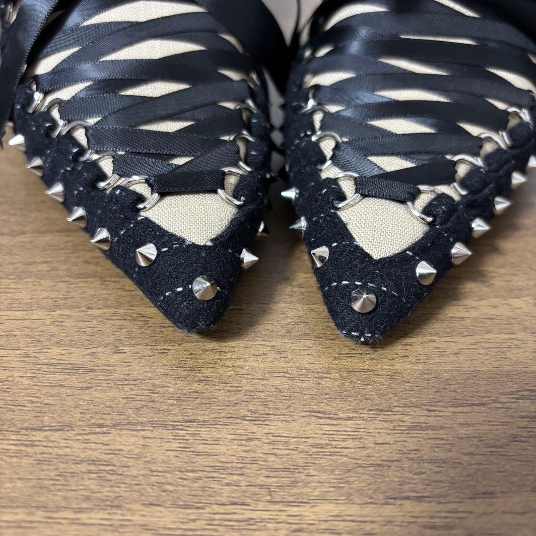 YELLO イエロ リボン ミュール サンダル ハイヒール スタッズ ブラック