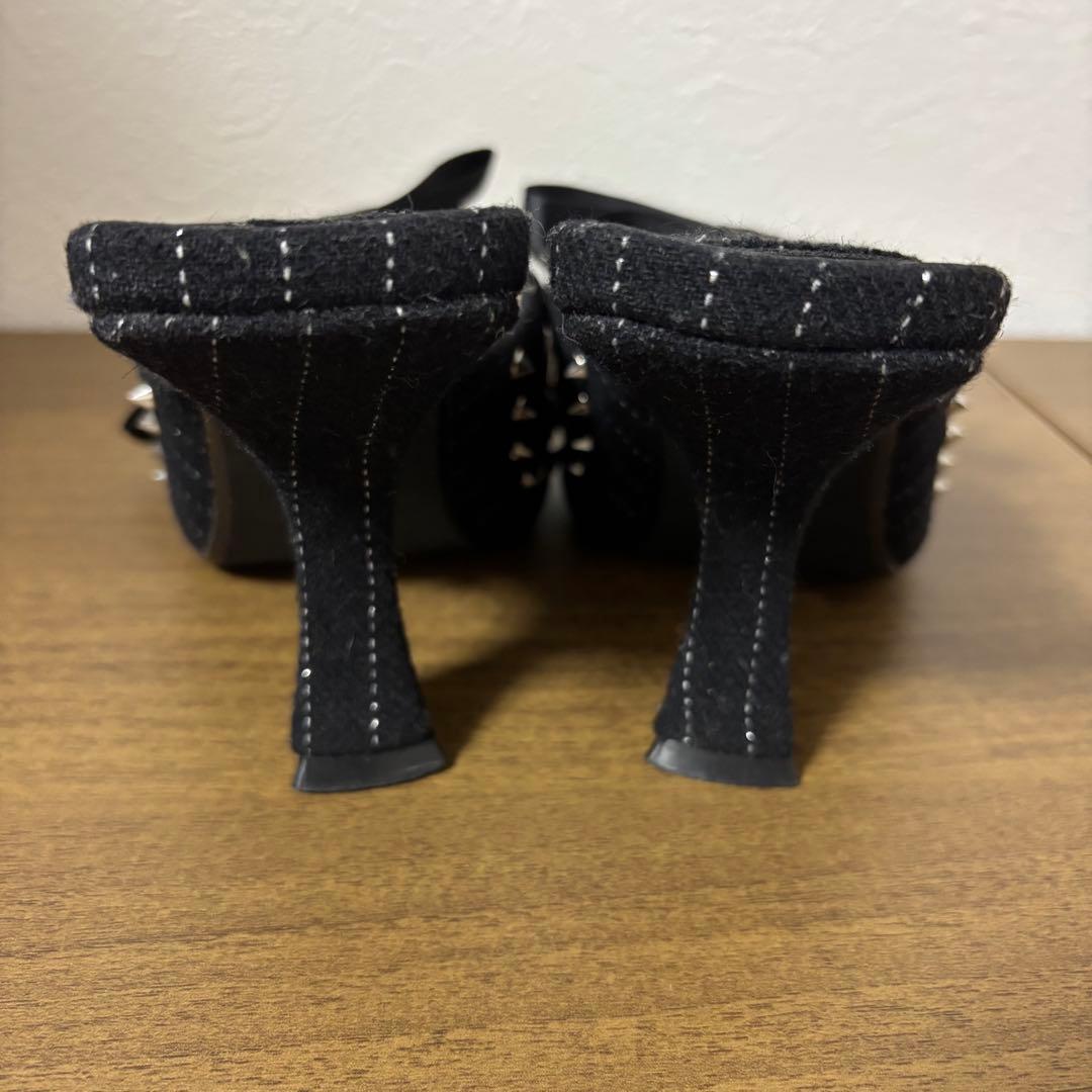 YELLO イエロ リボン ミュール サンダル ハイヒール スタッズ ブラック