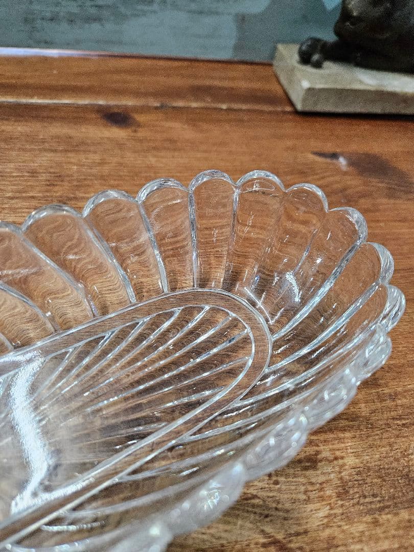 フランスアンティーク バンブー クリスタルガラスのトレイ クリア硝子 カフェ