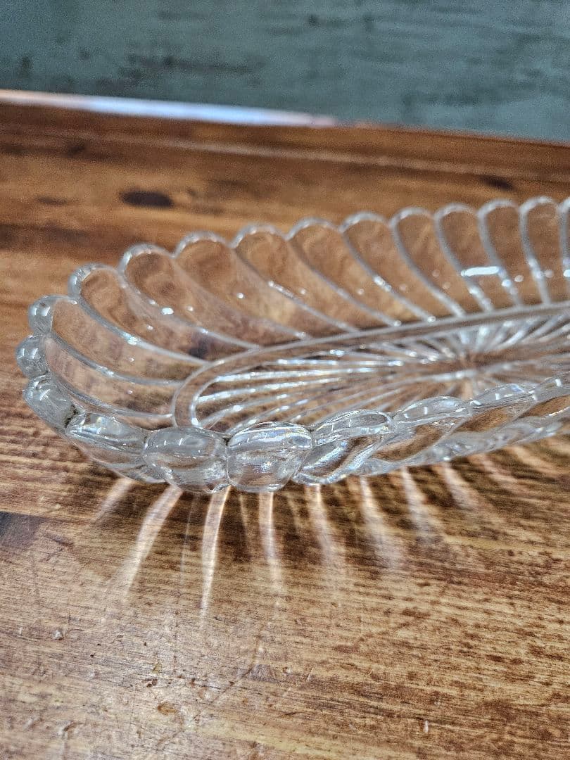 フランスアンティーク バンブー クリスタルガラスのトレイ クリア硝子 カフェ