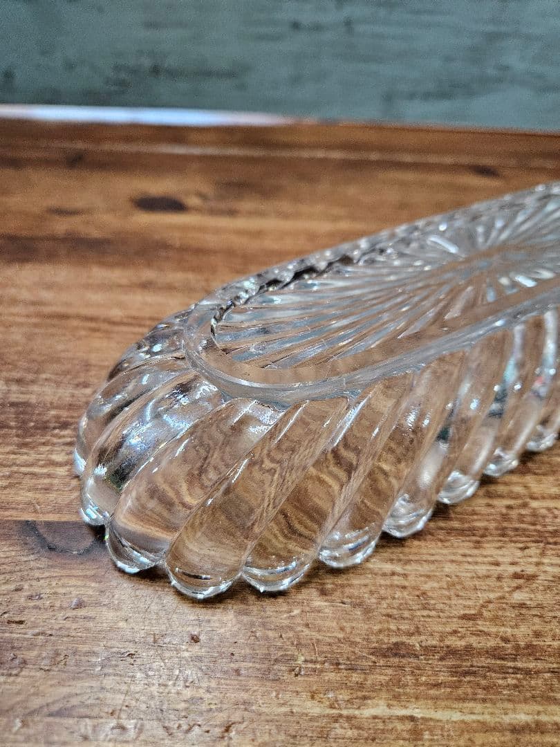 フランスアンティーク バンブー クリスタルガラスのトレイ クリア硝子 カフェ