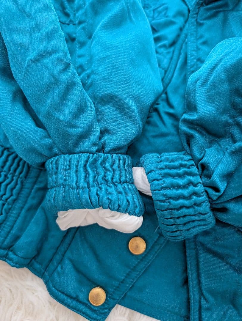 80s 古着 ブルゾン ダウン ジャケット 刺繍 vintage レトロ ブルー