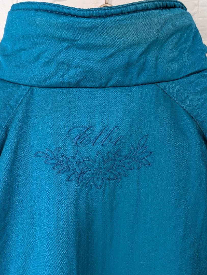 80s 古着 ブルゾン ダウン ジャケット 刺繍 vintage レトロ ブルー