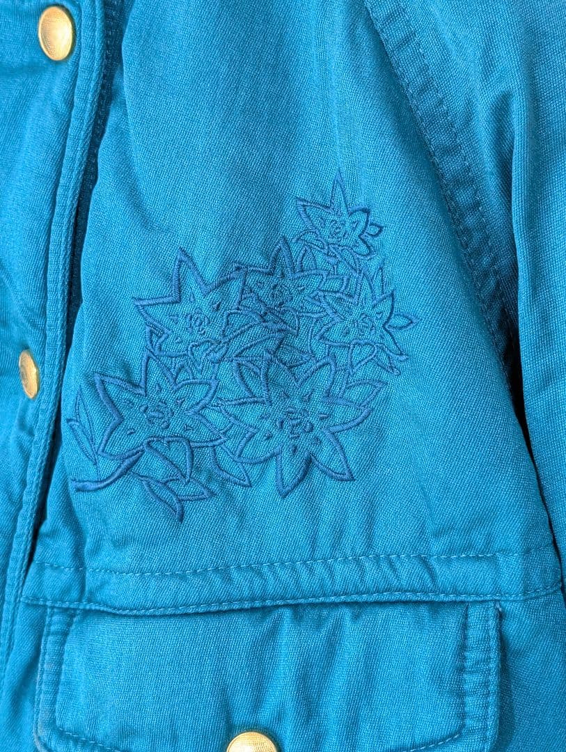 80s 古着 ブルゾン ダウン ジャケット 刺繍 vintage レトロ ブルー