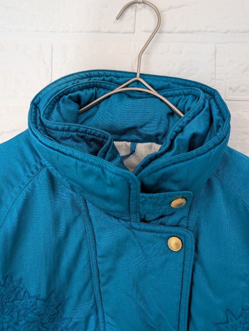 80s 古着 ブルゾン ダウン ジャケット 刺繍 vintage レトロ ブルー