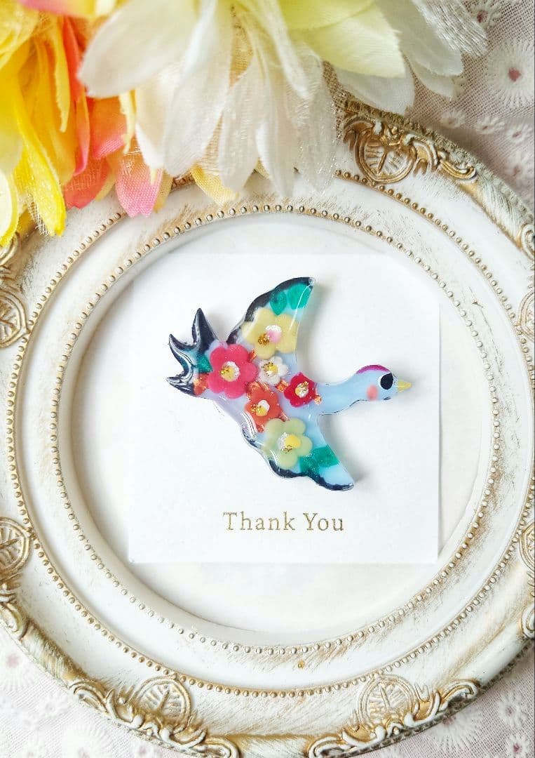 レジン　猫　鶴　ヘアゴム　ブローチ　ポニーフック　No.500