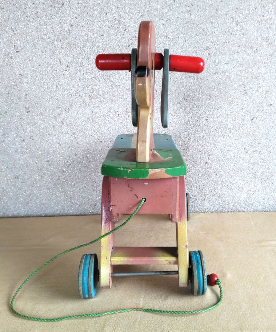 レトロ　木製玩具　犬手引き車