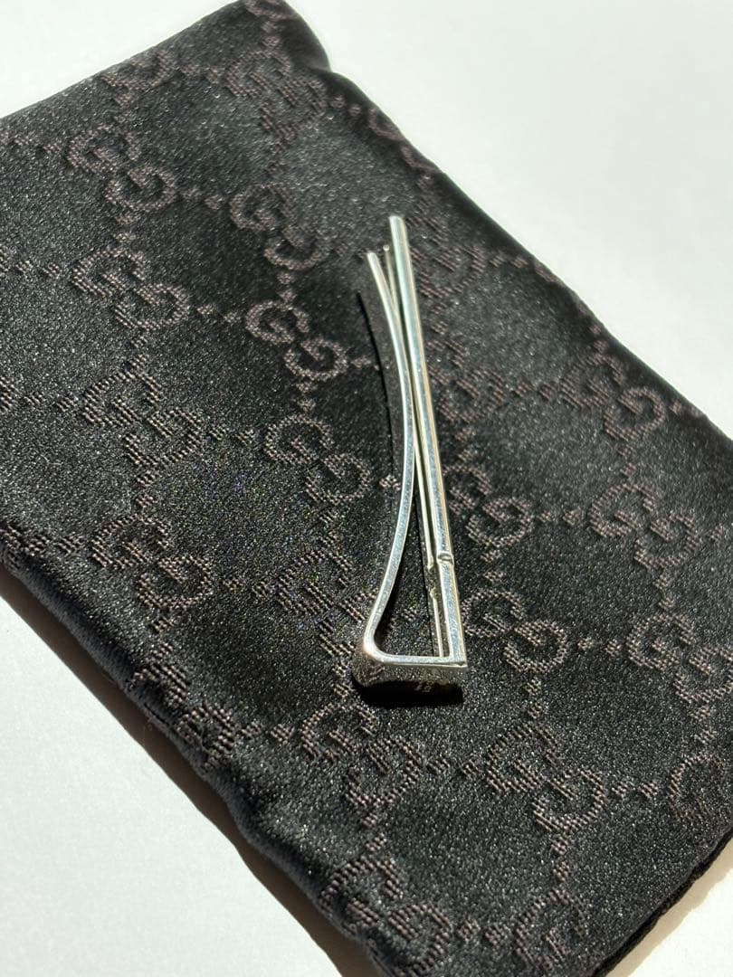 GUCCI グッチ シルバー925 ネクタイピン クリップ式／純正収納袋付き