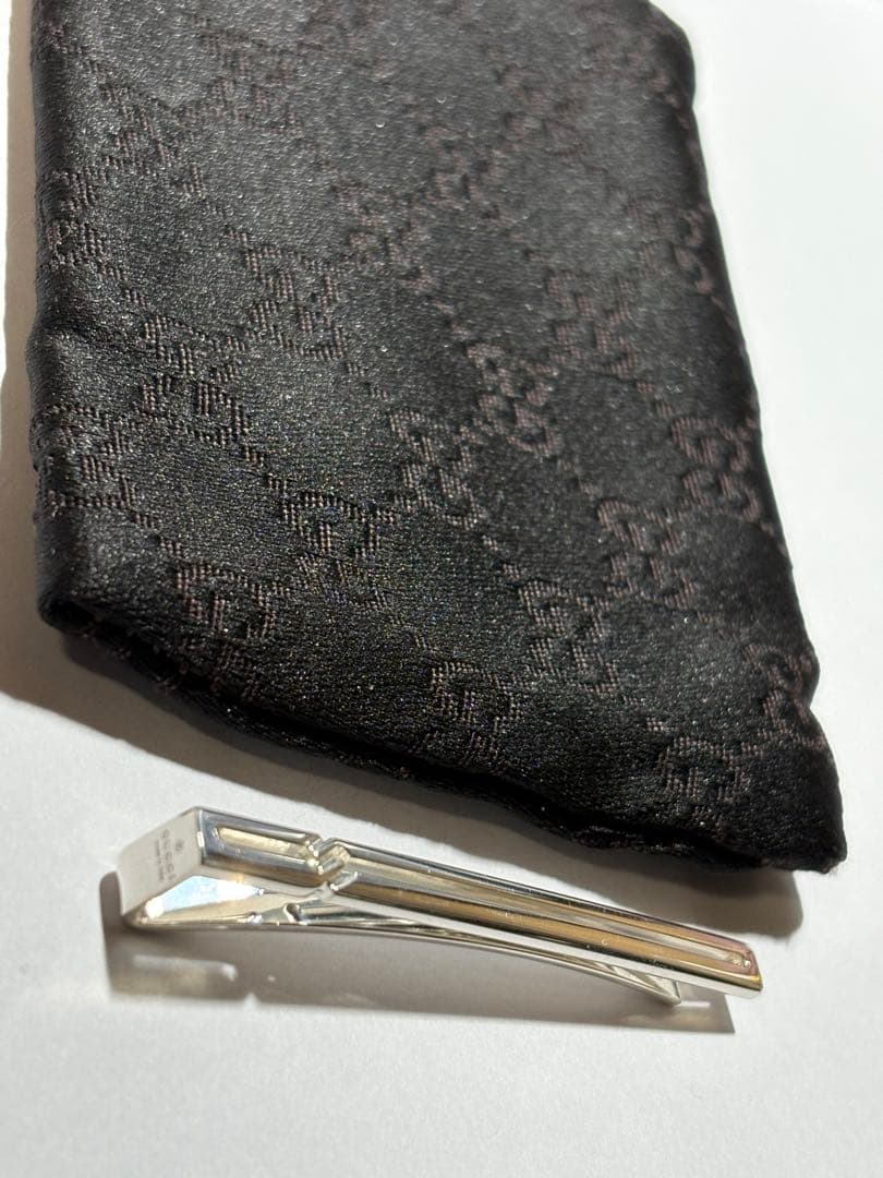 GUCCI グッチ シルバー925 ネクタイピン クリップ式／純正収納袋付き