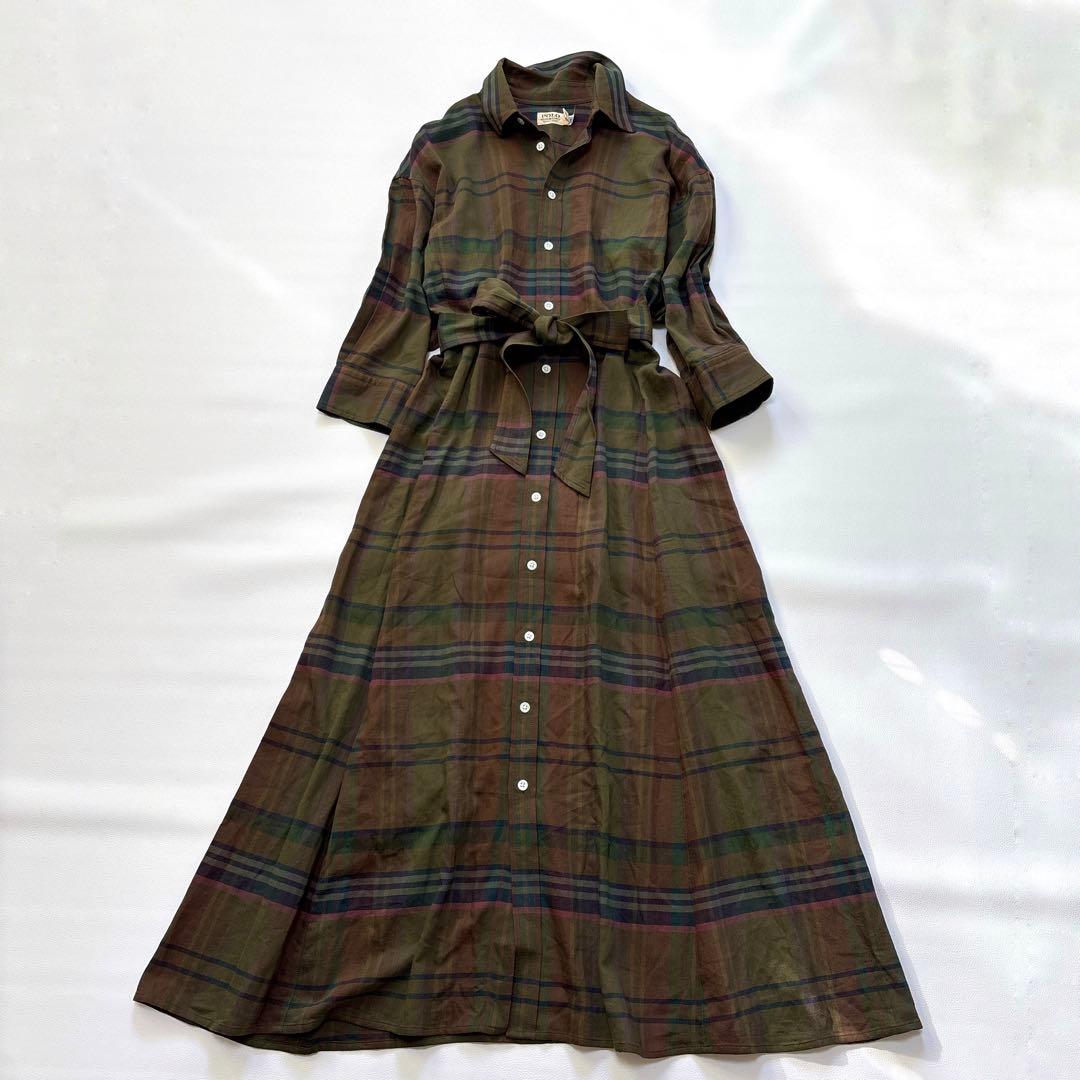 ポロラルフローレン 近年 チェック シャツ ワンピース ベルト ロング マキシ丈