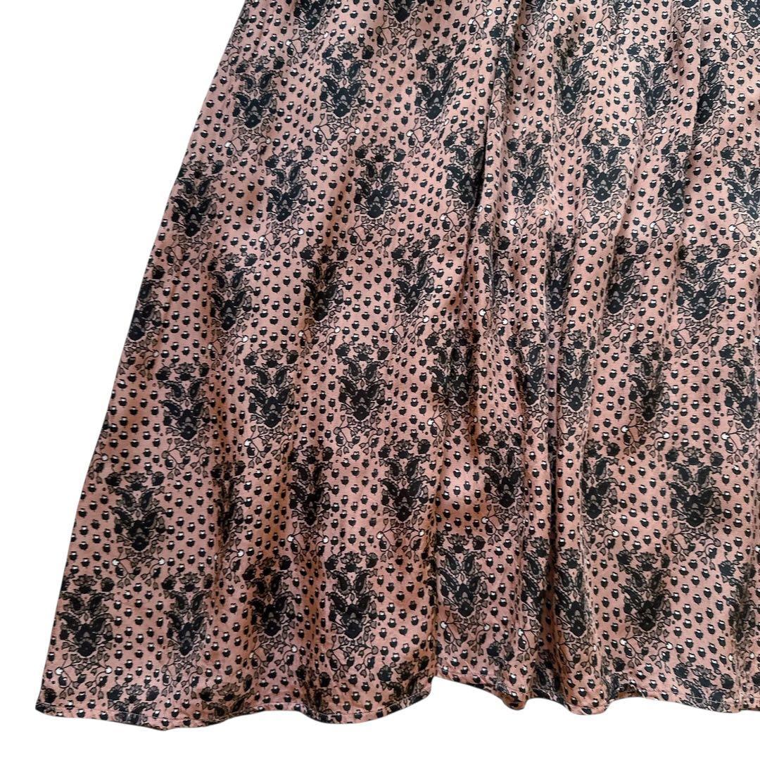 ヌキテパ キルティング切替 フラワー柄ロングワンピース タッセル付