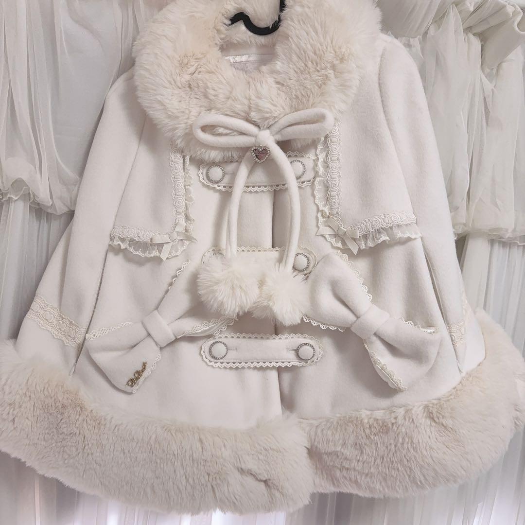 シャギーツインリボンポンチョ リズリサ LIZLISA コート ホワイト 白