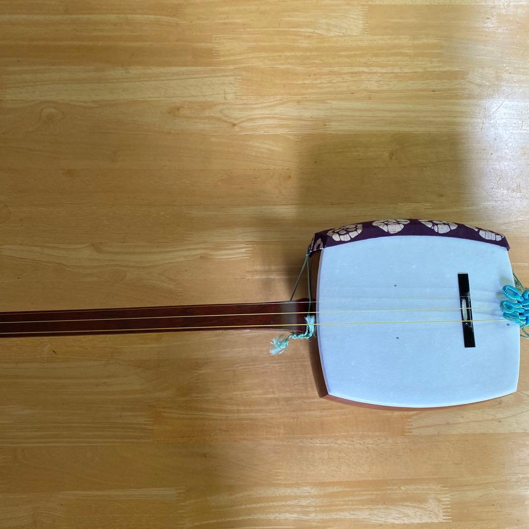 良品三味線　細棹　花梨　丸内　胴　撥　付属品 破れ無し