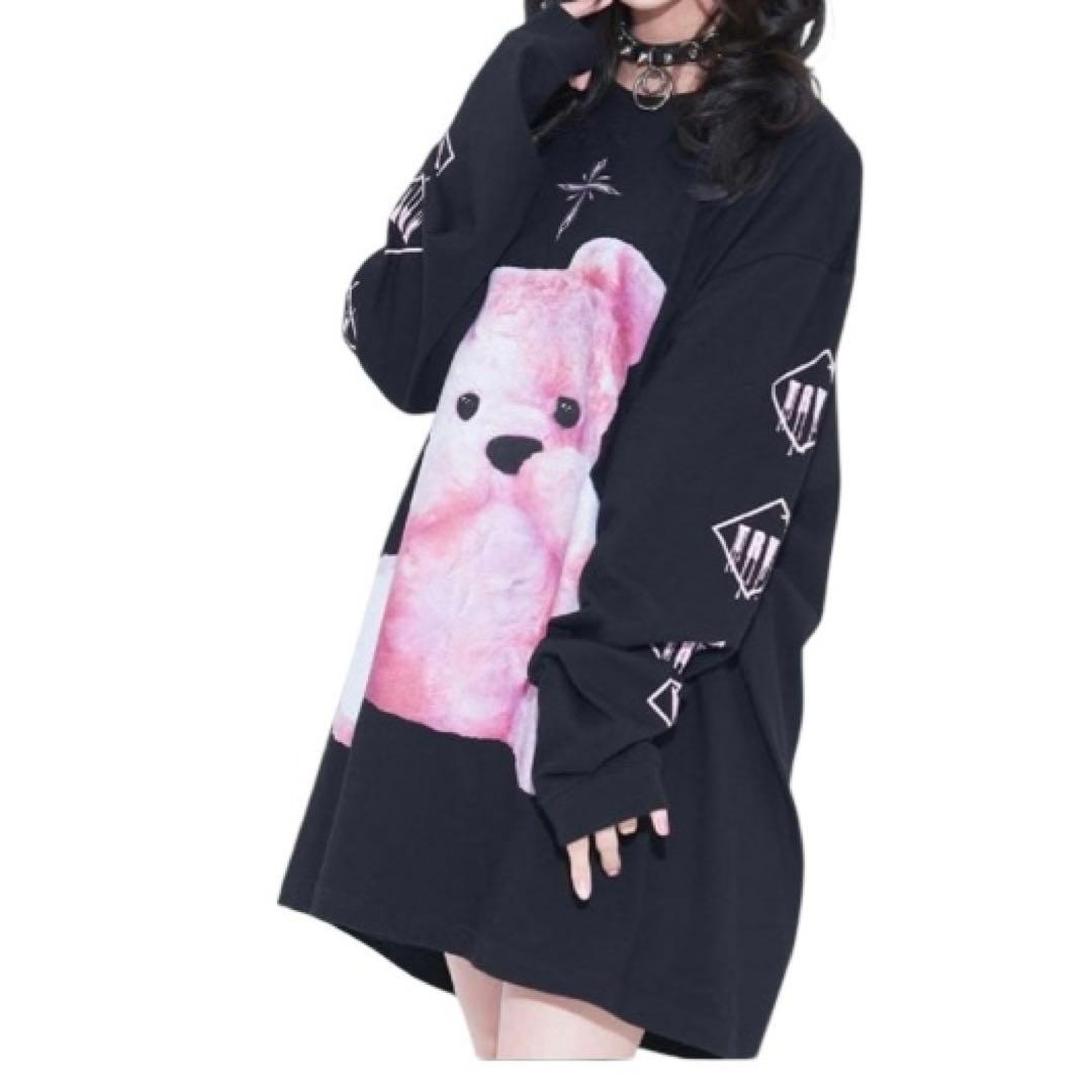 美品。.。:+* TRAVAS TOKYO ビッグ ロンTクマ ピンク×ブラック