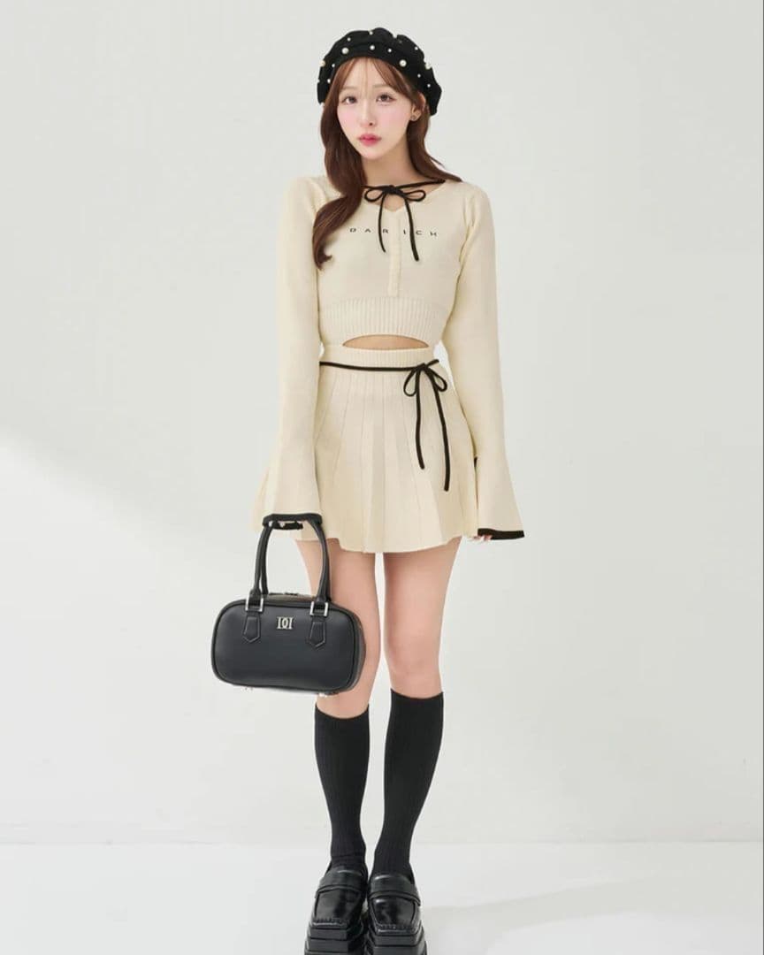 ダーリッチDarich ウエストオープンリボンデザインニットミニワンピース