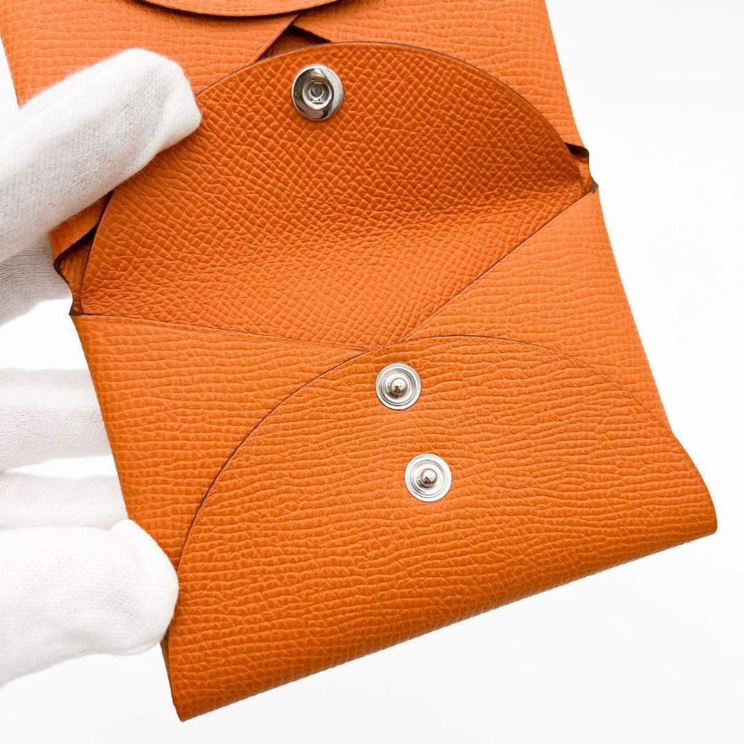 SALE【新品同様】エルメス ヴォーエプソン カルヴィ デュオ オレンジ U刻印