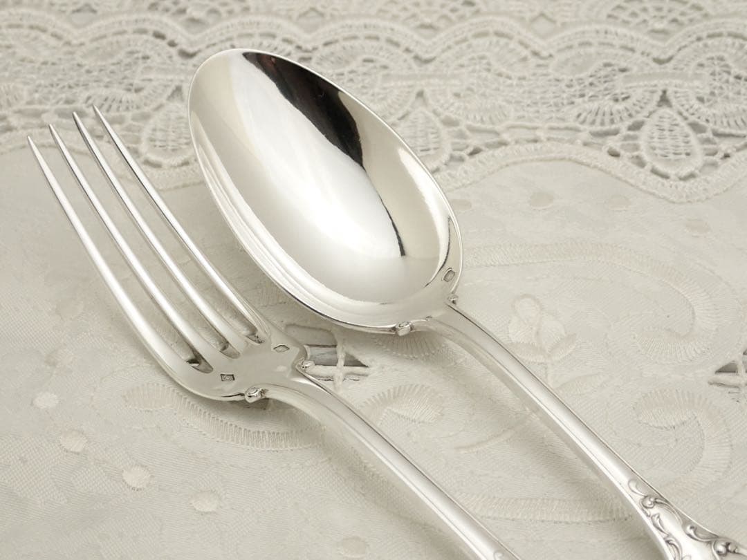極上品 フランス アールヌーボー期 純銀無垢 スプーン&フォークセット ④