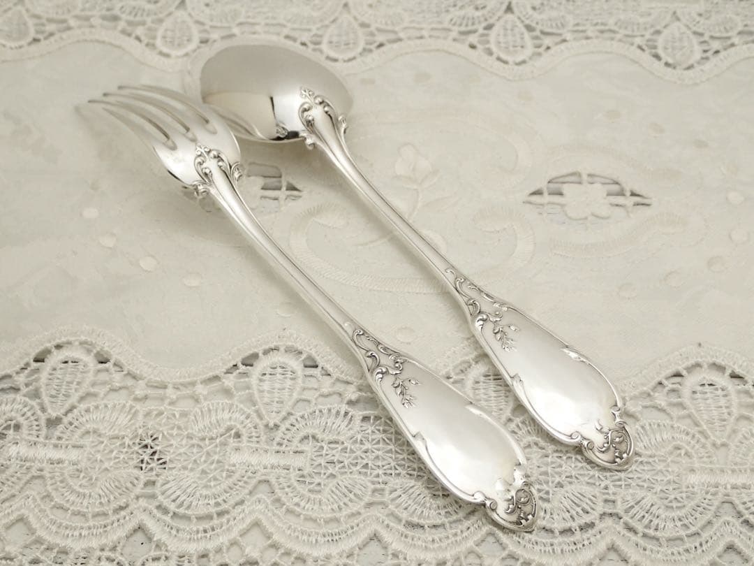 極上品 フランス アールヌーボー期 純銀無垢 スプーン&フォークセット ④