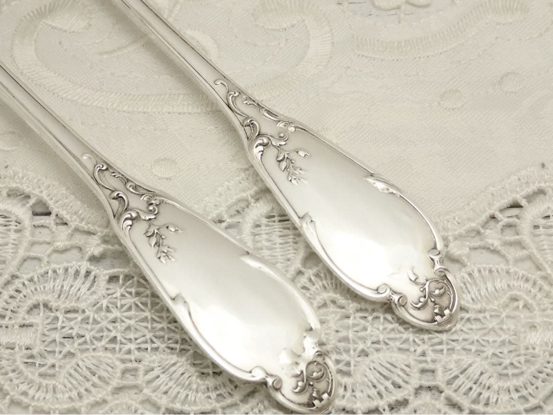 極上品 フランス アールヌーボー期 純銀無垢 スプーン&フォークセット ④