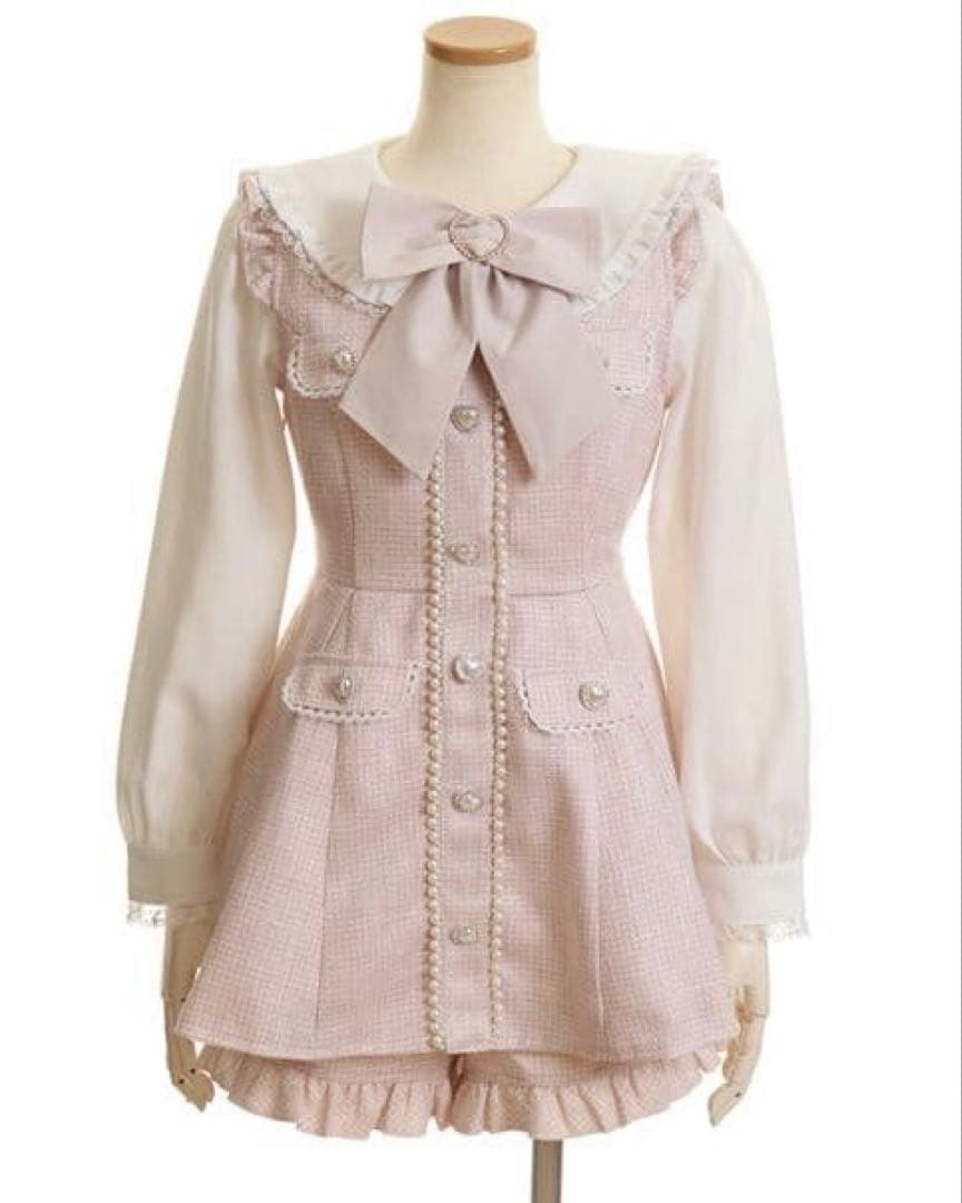 lizlisa ツイードリボンセットアップ ピンク