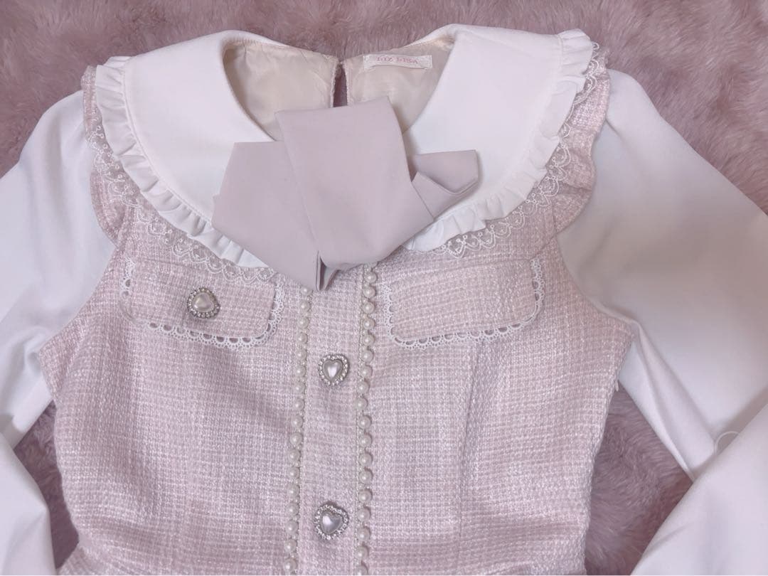 lizlisa ツイードリボンセットアップ ピンク