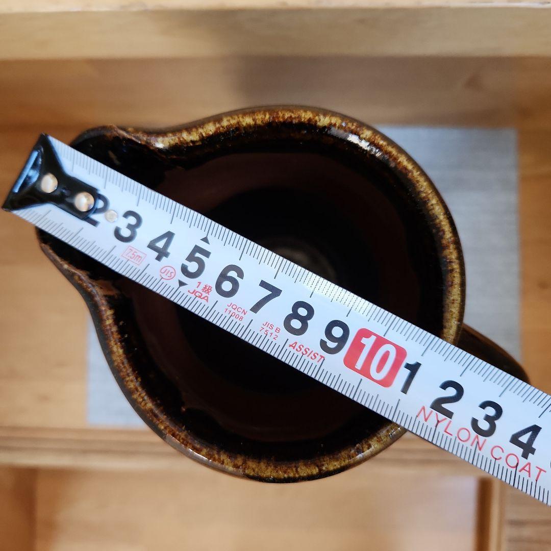 益子焼　村田元　柿黒釉 把手壺　木製箱付き 花器、ピッチャー