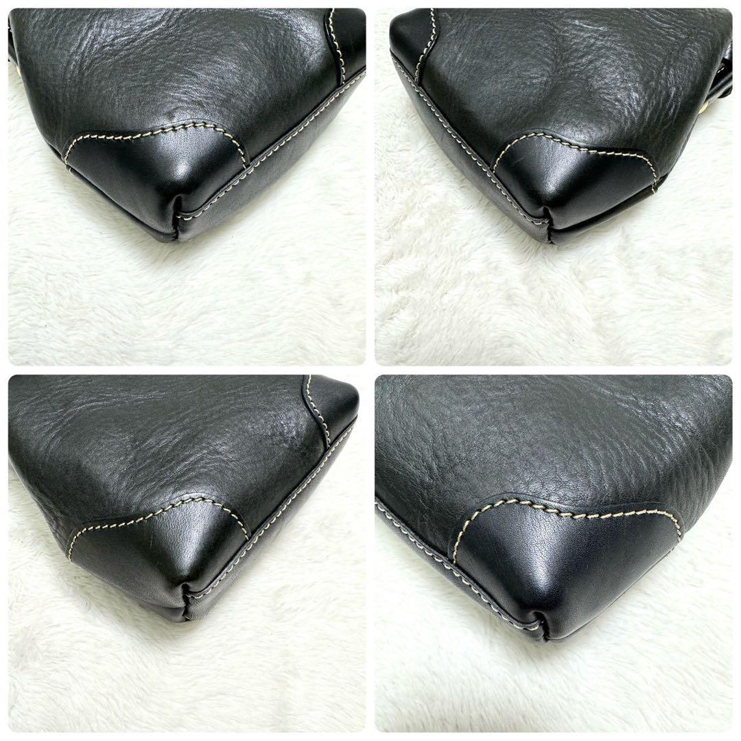 ポルコロッソ 口枠 ベルトポーチ オリジナル 白ステッチ 日本製 本革 ブラック