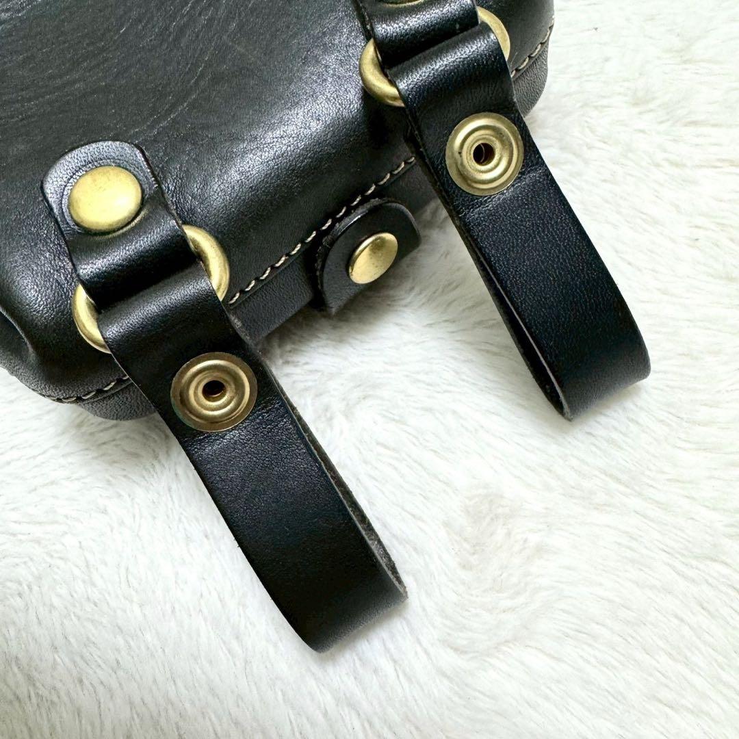 ポルコロッソ 口枠 ベルトポーチ オリジナル 白ステッチ 日本製 本革 ブラック