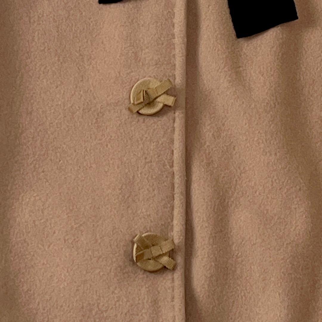 ランバンオンブルー ケープ ポンチョ M ファー 毛皮 リボン付き ベージュ