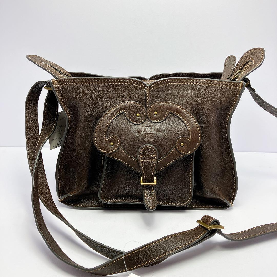 3326◯ ANNASUI ブラウン レザー ショルダーバッグ タグ付き
