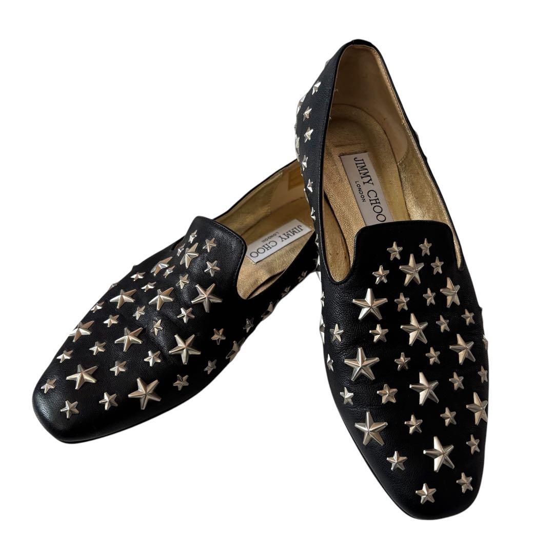 ジミーチュウ　フラットシューズ　星　スター　スタッズ　37.5 レザー　ブラック