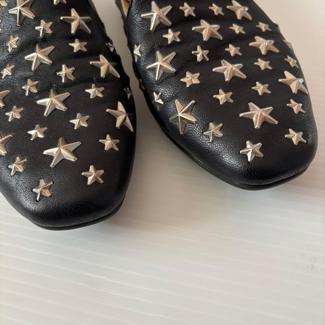 ジミーチュウ　フラットシューズ　星　スター　スタッズ　37.5 レザー　ブラック