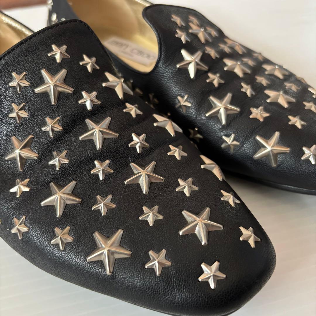 ジミーチュウ　フラットシューズ　星　スター　スタッズ　37.5 レザー　ブラック