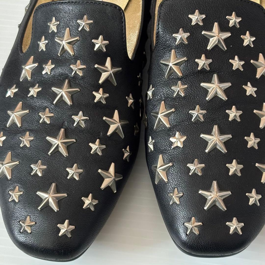 ジミーチュウ　フラットシューズ　星　スター　スタッズ　37.5 レザー　ブラック