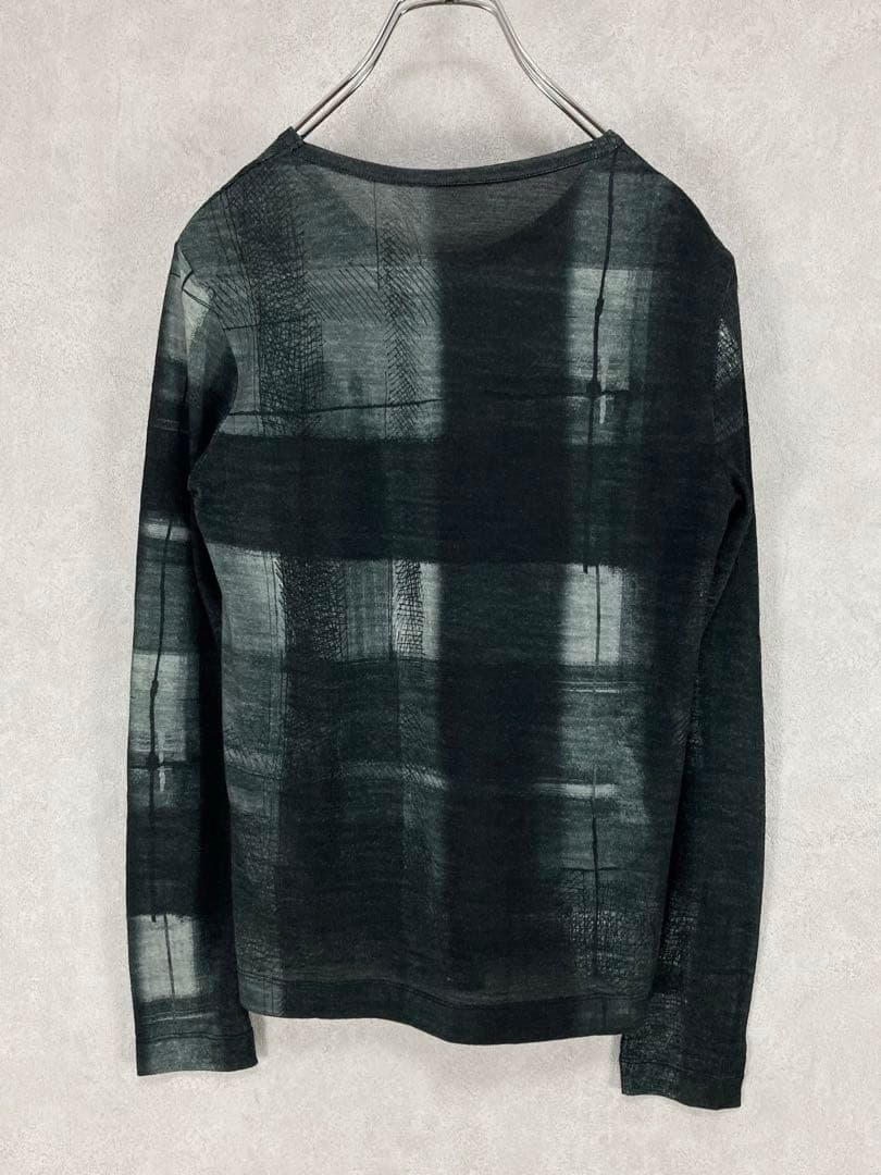 Y's ワイズ 美品21AW ウール 手書き チェックプリント カットソー 2