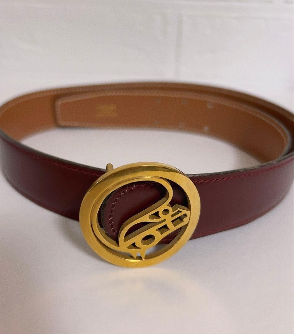 エルメス　HERMES ベルト　ホースバックル　レッド　キャメル