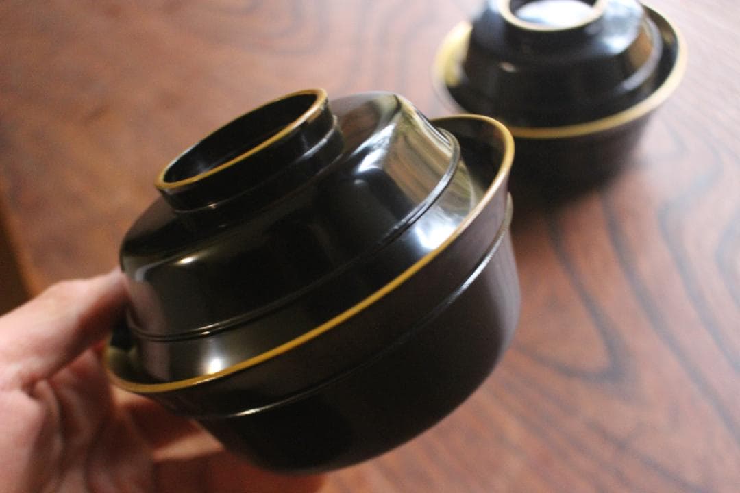 時代逸品！端正な金縁黒漆に極上竜田川蒔絵の映えるお椀2点（検京塗蒔絵椀