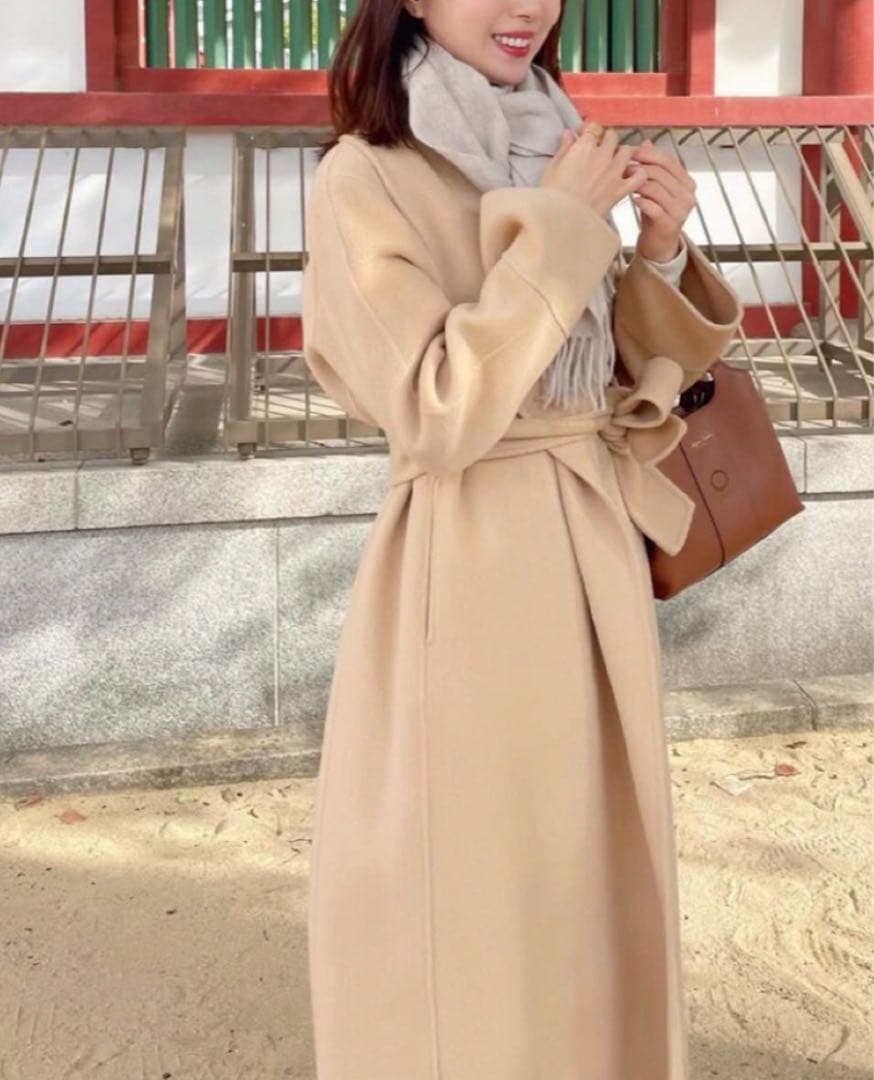 エヌー ハンドメイドショールカラーウールコート　ベージュ F