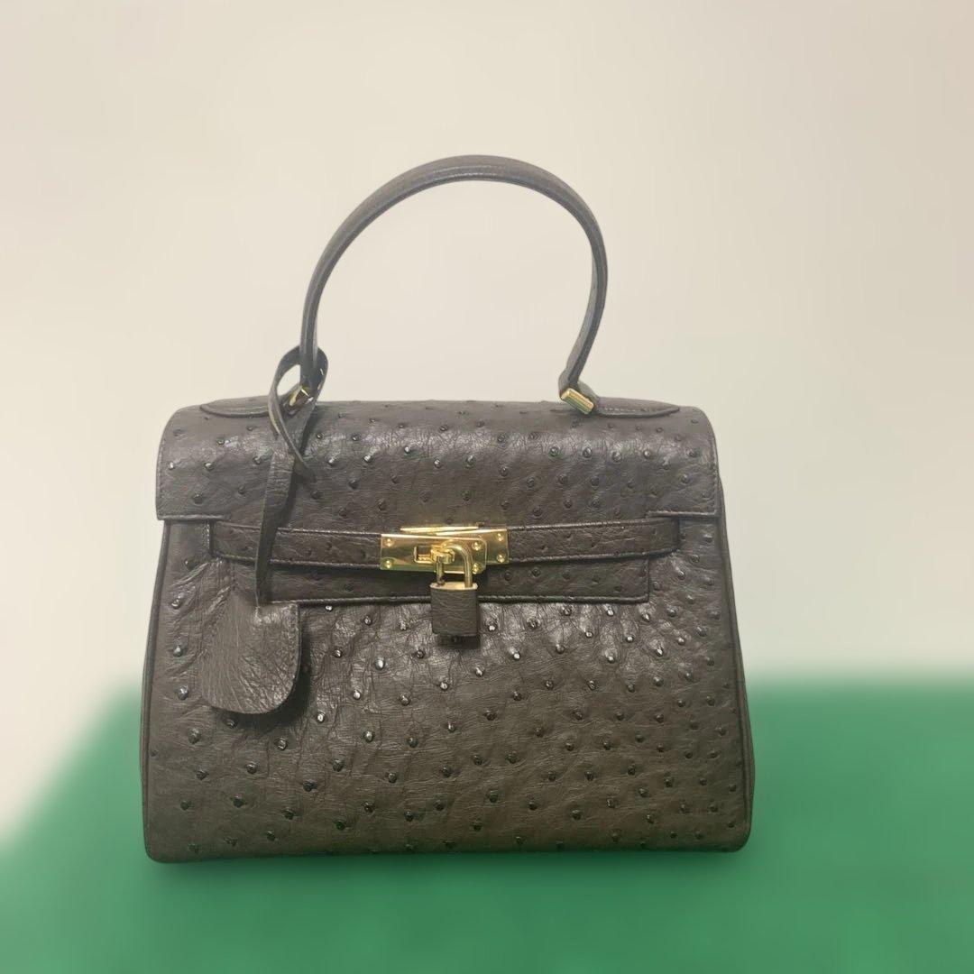 【美品】HAMANO オーストリッチ ブラウン レザー ハンドバッグ