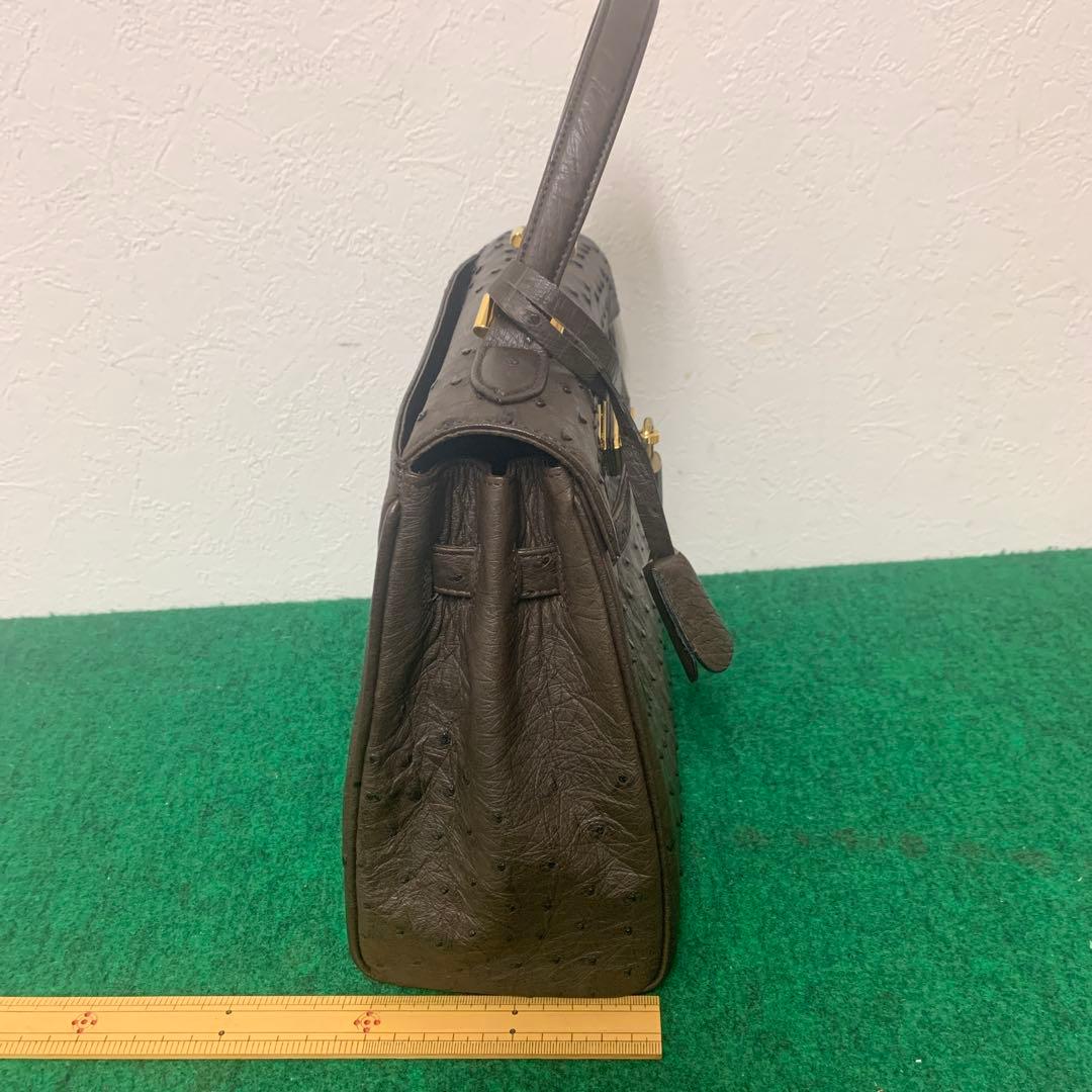 【美品】HAMANO オーストリッチ ブラウン レザー ハンドバッグ