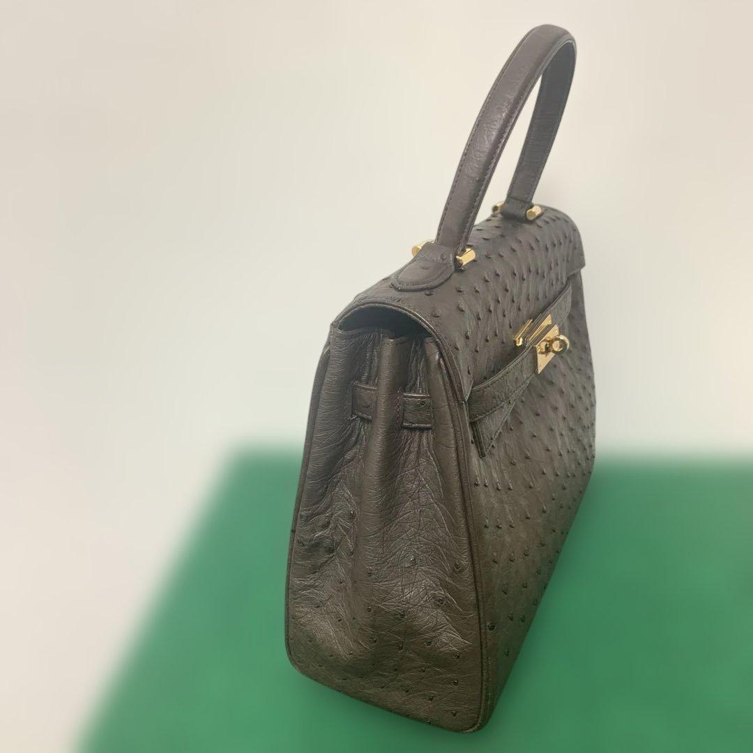 【美品】HAMANO オーストリッチ ブラウン レザー ハンドバッグ