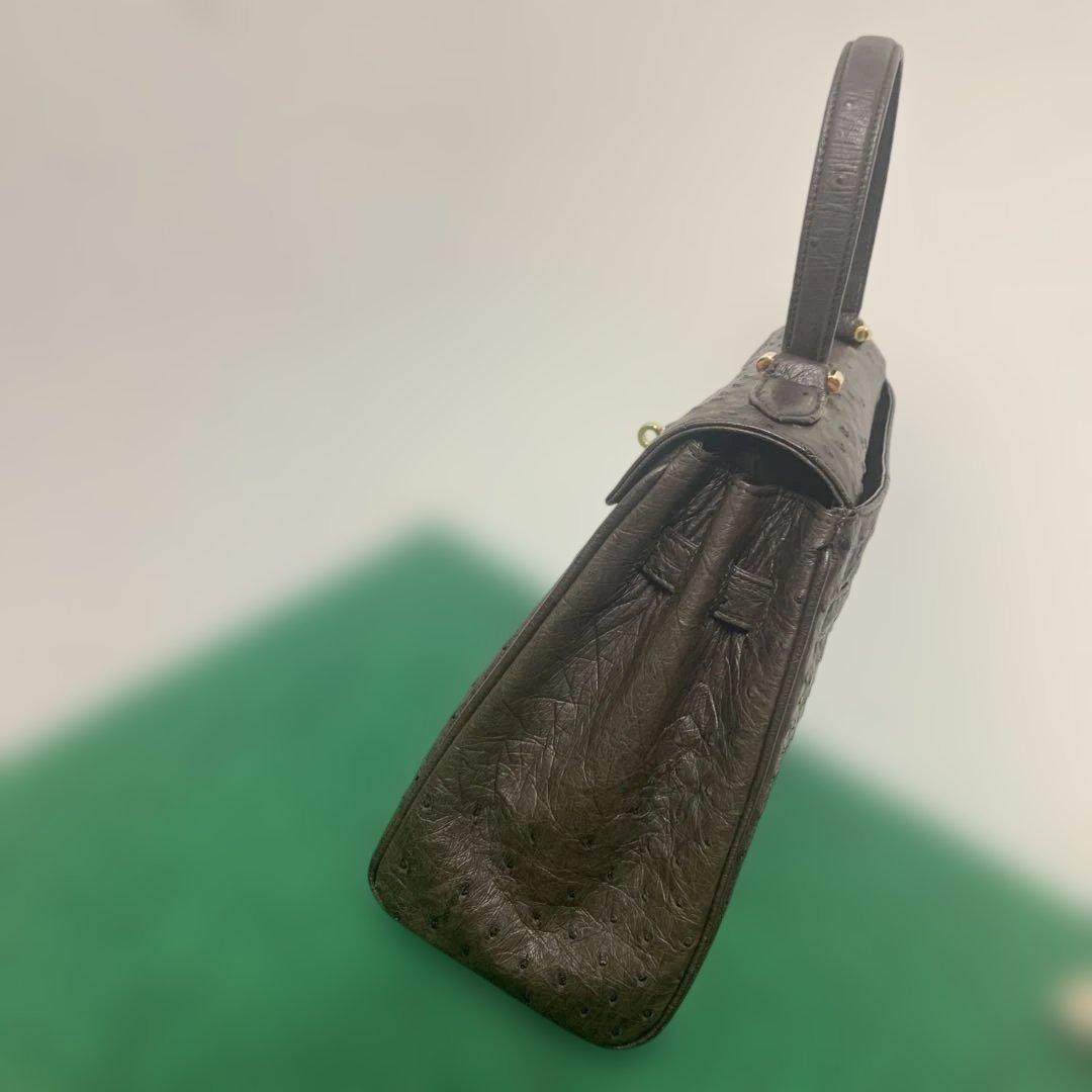 【美品】HAMANO オーストリッチ ブラウン レザー ハンドバッグ