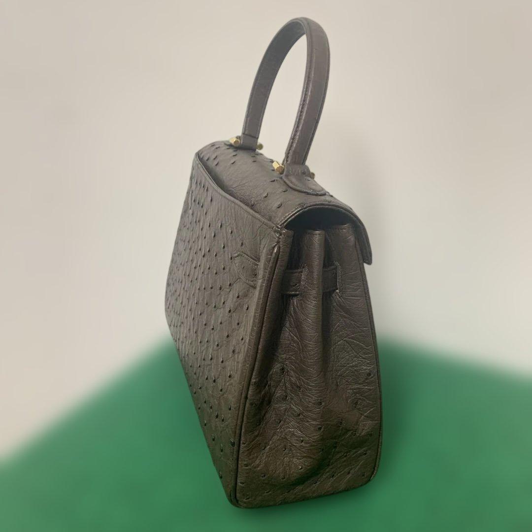 【美品】HAMANO オーストリッチ ブラウン レザー ハンドバッグ