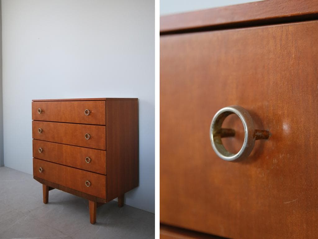 英国アンティークチーク古木4杯ドロワー/木製チェスト/タンス箪笥(92-269)