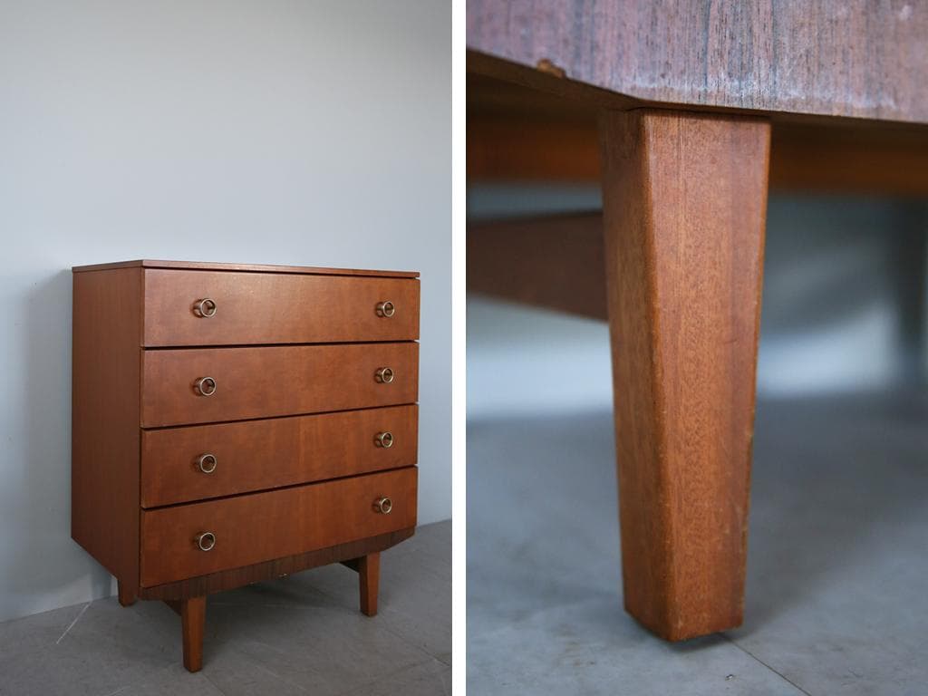 英国アンティークチーク古木4杯ドロワー/木製チェスト/タンス箪笥(92-269)